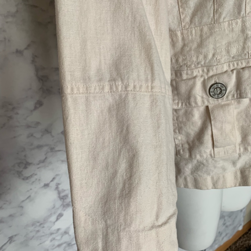 Bil Blass Cream Off White Linen Button Up Jacket View 4